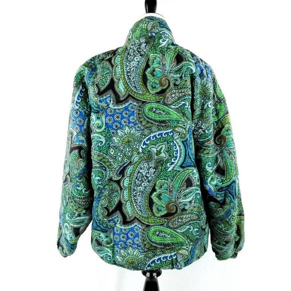 Vintage 80s Green Silk Quilted Paisley Oriental Jacket Womens Small - Picture 4 of 5